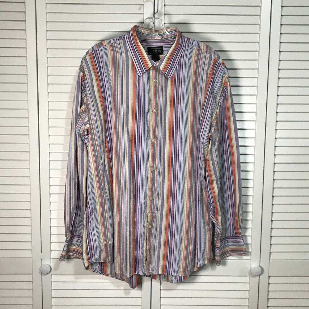 Cezani Striped Collared Long Sleeve Mens Shirt XL
